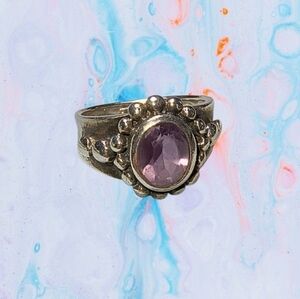 Chunky Bezel-Set Purple CZ Ring in Sterling Silver